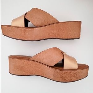 Kork-ease Sabrina Gold & Tan Platform Slide Sandal